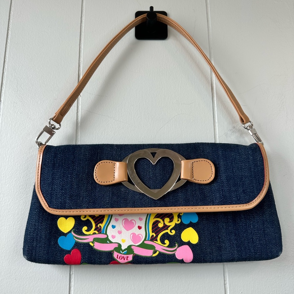 Stylish Denim Heart Clasp Shoulder Bag